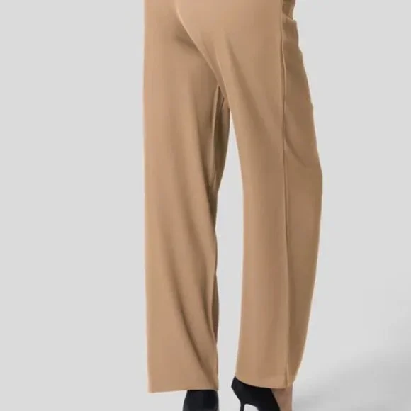 B4-93- High Waisted Button Zipper Shirred Straight Leg Work Suit Pants - Picture 3 of 8